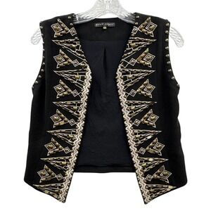 Pure Sugar Black Embellished Studded Boho Western Open Front Vest Chic XS